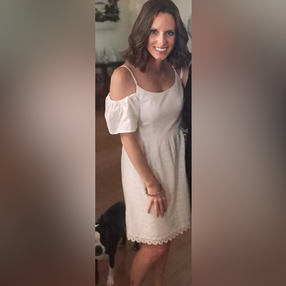 Kensie White Lace/Crochet Print Cold Shoulder Dress